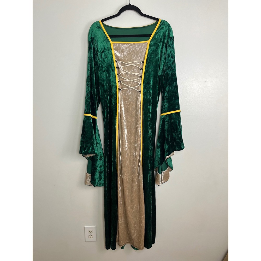 Renaissance Medieval Velvet Maxi Dress Small Lace Up Bell Sleeve Goblincore